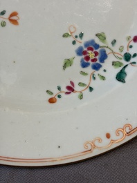 17 Chinese blue, white and famille rose plates and an Imari-style tea caddy, Kangxi/Qianlong