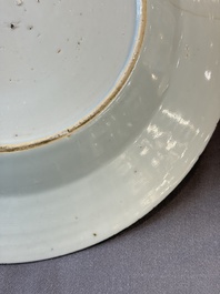 17 Chinese blue, white and famille rose plates and an Imari-style tea caddy, Kangxi/Qianlong