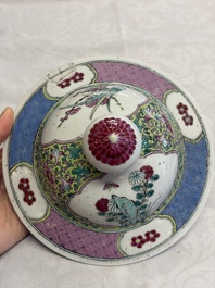 A Chinese famille rose vase and cover with birds among flowering branches, 19th C.