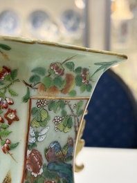 A Chinese famille rose celadon-ground hexagonal vase and a famille rose stem bowl, 19th C.