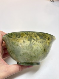 Nine Chinese hardstone carvings and bowls, including jade, 19/20th C.
