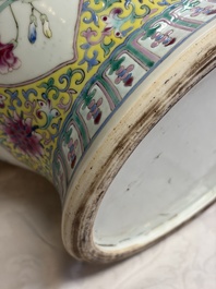 A Chinese famille rose vase and cover with birds among flowering branches, 19th C.