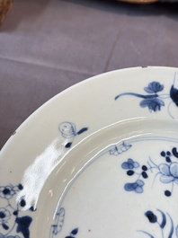 17 Chinese blue, white and famille rose plates and an Imari-style tea caddy, Kangxi/Qianlong