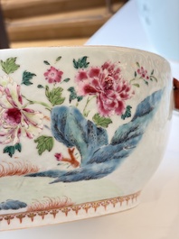 A Chinese famille rose covered 'Goats' tureen and a blue and white 'Floral' dish, Kangxi/Qianlong