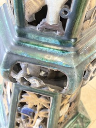 A pair of Chinese or Vietnamese polychrome-glazed pottery stands, 19th C.