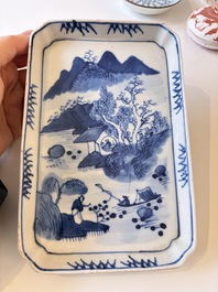 Four Chinese blue and white wares, and two iron-red-decorated wares, 19/20th C.