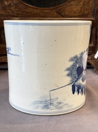 A Chinese blue and white 'Fisherman' brush pot, 20th C.
