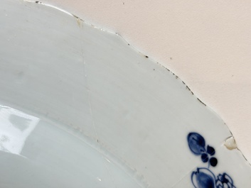 A Chinese famille rose covered 'Goats' tureen and a blue and white 'Floral' dish, Kangxi/Qianlong