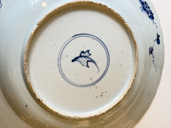 A Chinese famille rose covered 'Goats' tureen and a blue and white 'Floral' dish, Kangxi/Qianlong