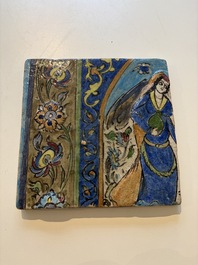 Three large polychrome Persian tile murals with narrative design, Qajar, 19th C.