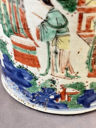 A Chinese wucai covered vase with narrative design and a jar mounted as a wine cooler, Transitional period