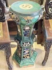 A pair of Chinese or Vietnamese polychrome-glazed pottery stands, 19th C.