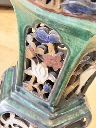 A pair of Chinese or Vietnamese polychrome-glazed pottery stands, 19th C.