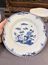 Seven Chinese blue and white, famille rose, and celadon wares, 18/19th C.