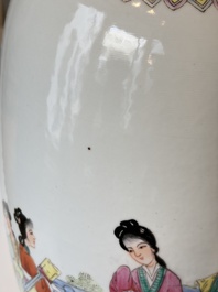 A Chinese famille rose 'Eight Immortals' dish and an 'Elegant Beauties' vase, Qianlong and Jingdezhen 景德鎮 mark, 20th C.