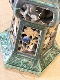 A pair of Chinese or Vietnamese polychrome-glazed pottery stands, 19th C.