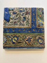 Three large polychrome Persian tile murals with narrative design, Qajar, 19th C.
