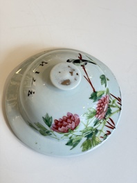 Two Chinese famille rose 'Birds among Flowering Branches' covered vases and a covered jar, 19/20th C.