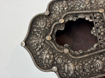 A Tibetan silver and copper Ghau or prayer box, 19th C.