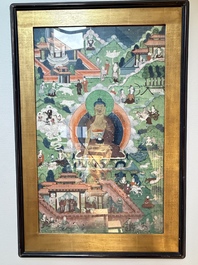 Two Sino-Tibetan thangkas depicting the life of Buddha Shakyamuni, 19th C.