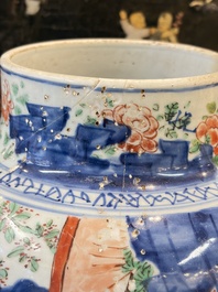 A Chinese wucai covered vase with narrative design and a jar mounted as a wine cooler, Transitional period
