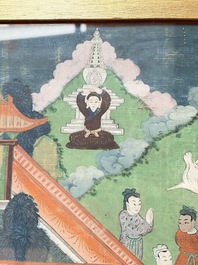 Two Sino-Tibetan thangkas depicting the life of Buddha Shakyamuni, 19th C.