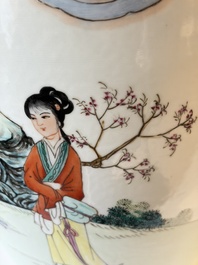 A Chinese famille rose 'Eight Immortals' dish and an 'Elegant Beauties' vase, Qianlong and Jingdezhen 景德鎮 mark, 20th C.