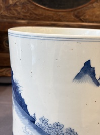 A Chinese blue and white 'Fisherman' brush pot, 20th C.