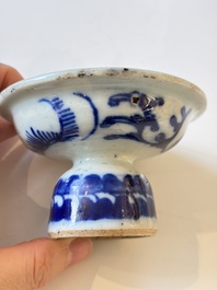 A varied collection of seven Chinese blue and white wares, Chenghua marks, 19th C.