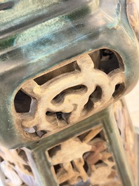 A pair of Chinese or Vietnamese polychrome-glazed pottery stands, 19th C.