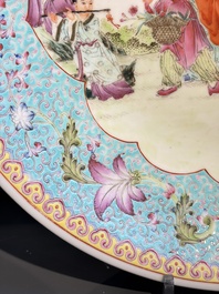 A Chinese famille rose 'Eight Immortals' dish and an 'Elegant Beauties' vase, Qianlong and Jingdezhen 景德鎮 mark, 20th C.