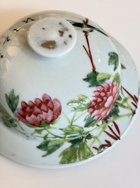 Two Chinese famille rose 'Birds among Flowering Branches' covered vases and a covered jar, 19/20th C.