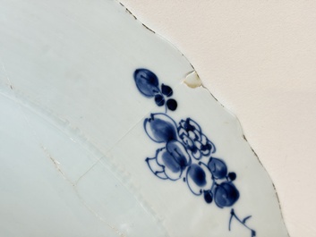 A Chinese famille rose covered 'Goats' tureen and a blue and white 'Floral' dish, Kangxi/Qianlong