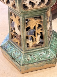 A pair of Chinese or Vietnamese polychrome-glazed pottery stands, 19th C.