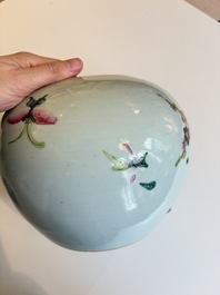 Two Chinese famille rose 'Birds among Flowering Branches' covered vases and a covered jar, 19/20th C.
