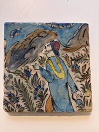 Three large polychrome Persian tile murals with narrative design, Qajar, 19th C.