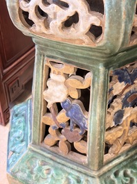 A pair of Chinese or Vietnamese polychrome-glazed pottery stands, 19th C.