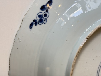 A Chinese famille rose covered 'Goats' tureen and a blue and white 'Floral' dish, Kangxi/Qianlong