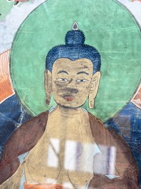 Two Sino-Tibetan thangkas depicting the life of Buddha Shakyamuni, 19th C.