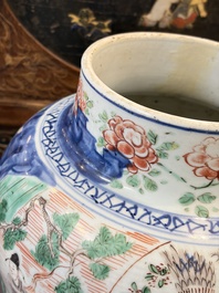 A Chinese wucai covered vase with narrative design and a jar mounted as a wine cooler, Transitional period