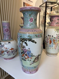 Eight Chinese famille rose vases, Qianlong and Jing De Zhen 景德鎮 marks, 20th C.