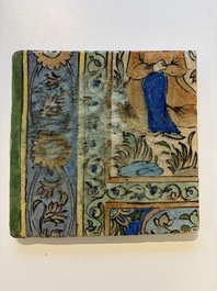 Three large polychrome Persian tile murals with narrative design, Qajar, 19th C.