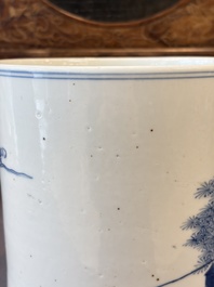 A Chinese blue and white 'Fisherman' brush pot, 20th C.