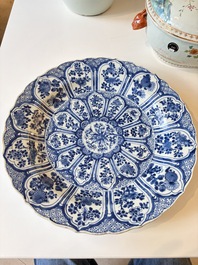 A Chinese famille rose covered 'Goats' tureen and a blue and white 'Floral' dish, Kangxi/Qianlong