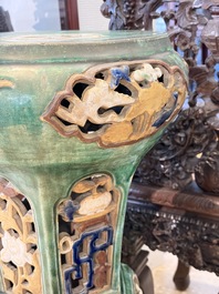 A pair of Chinese or Vietnamese polychrome-glazed pottery stands, 19th C.