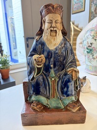 A Chinese polychrome-glazed Shiwan stoneware figure of Tudigong, a 'Shoulao' group and a 'Go Players' group, China marks, 19/20th C.