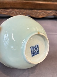 Seven Chinese blue and white, famille rose, and celadon wares, 18/19th C.