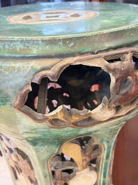 A pair of Chinese or Vietnamese polychrome-glazed pottery stands, 19th C.