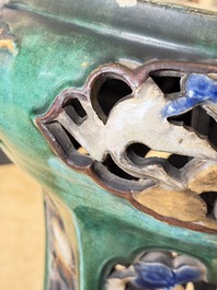 A pair of Chinese or Vietnamese polychrome-glazed pottery stands, 19th C.