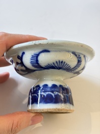 A varied collection of seven Chinese blue and white wares, Chenghua marks, 19th C.
